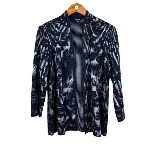 Misook Black & Blue Textured Rib Knit Animal Print Ottoman Cardigan Jacket - Picture 6 of 13